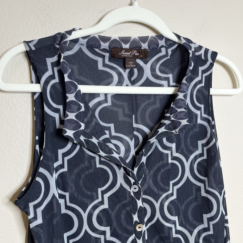 Women's Y2K Sweet Pea Top Sheer‎ Tunic S Preppy Coquette Mixed Pattern - Picture 2 of 7